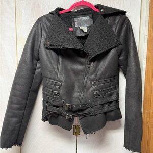 BKE Faux Leather Moto Jacket with Sherpa-like Collar - Size small